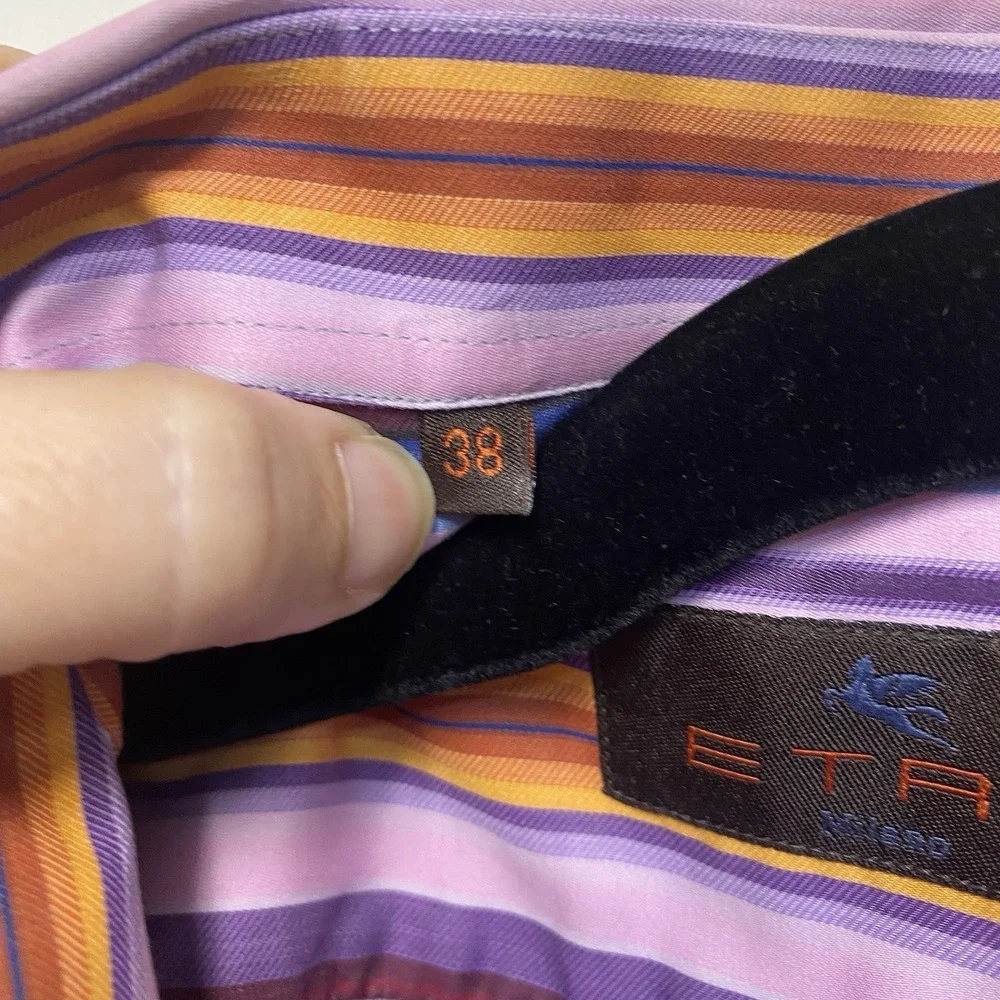 Etro Milano Purple Striped Button Down Shirt Size‎ 38 Italy Multicolor Cotton